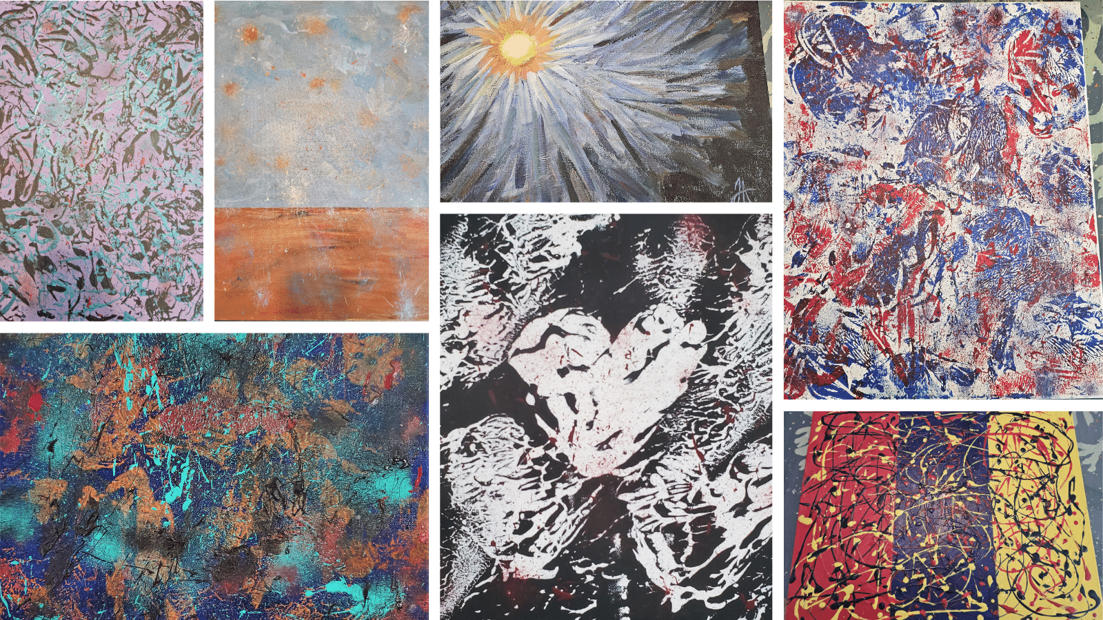 Collage showcasing some of the original abstract art for sale by M. Allen.