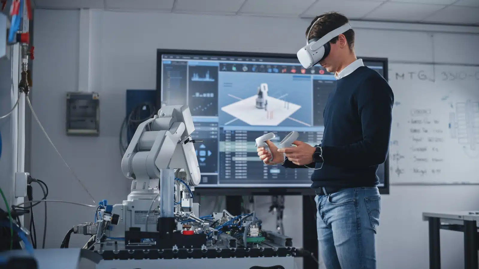 An engineer designing virtual reality software and hardware to represent careers in gaming and engineering. 