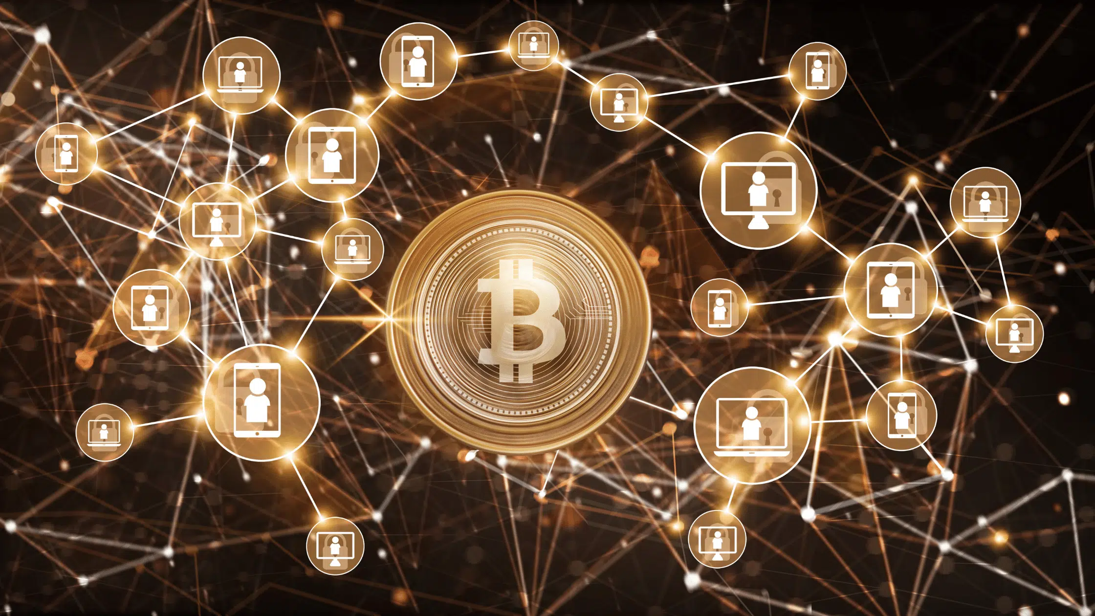 fancy lights around a large bitcoin piece to represent crypto arbitrage