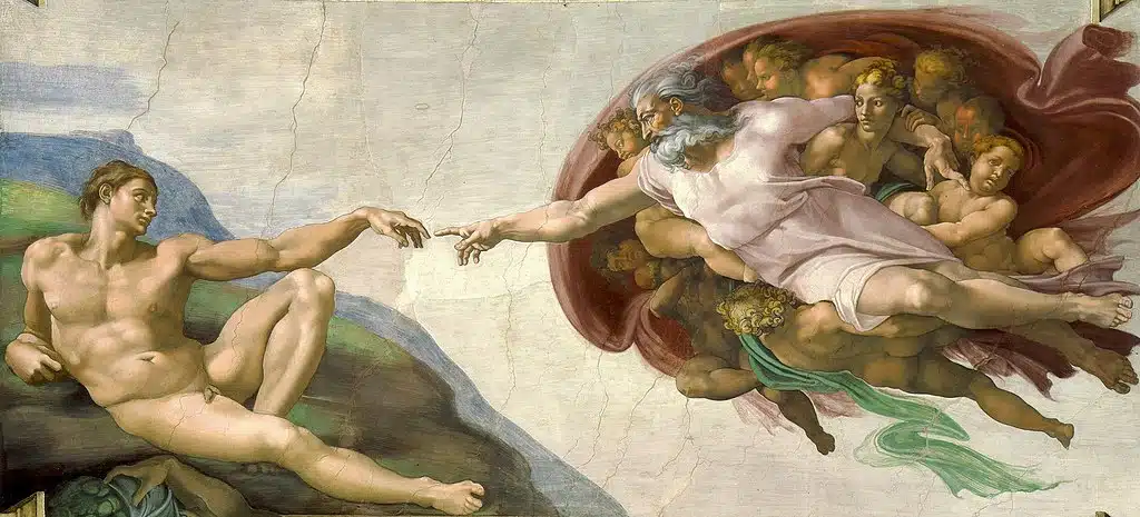 The Creation of Adam on the ceiling of the Sistine Chapel. 