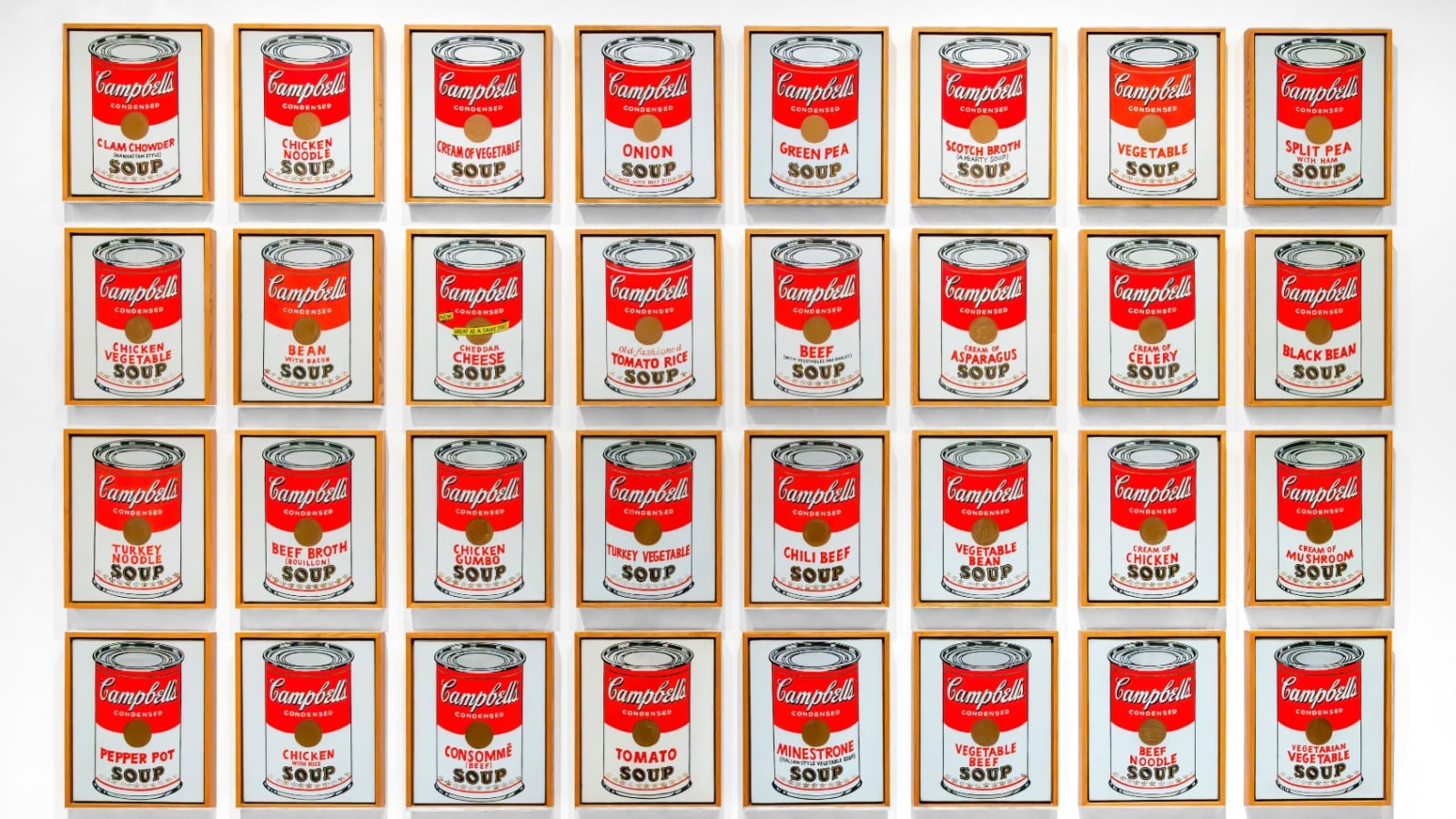 New York City, NY, USA-April 26, 2024; Artwork Campbell's Soup Cans by Andy Warhol as displayed in the Museum of Modern Art (MoMa)