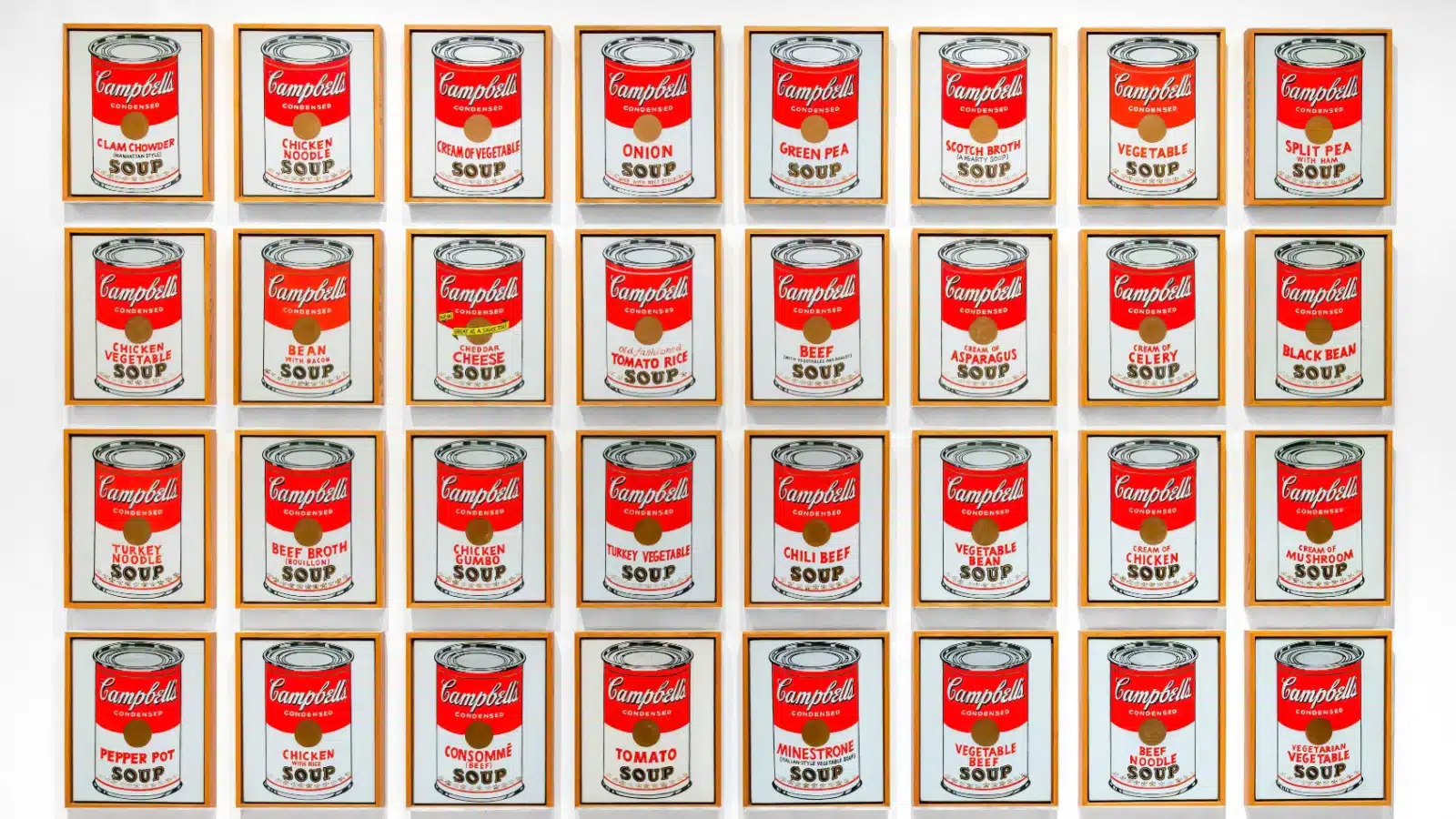 New York City, NY, USA-April 26, 2024; Artwork Campbell's Soup Cans by Andy Warhol as displayed in the Museum of Modern Art (MoMa)