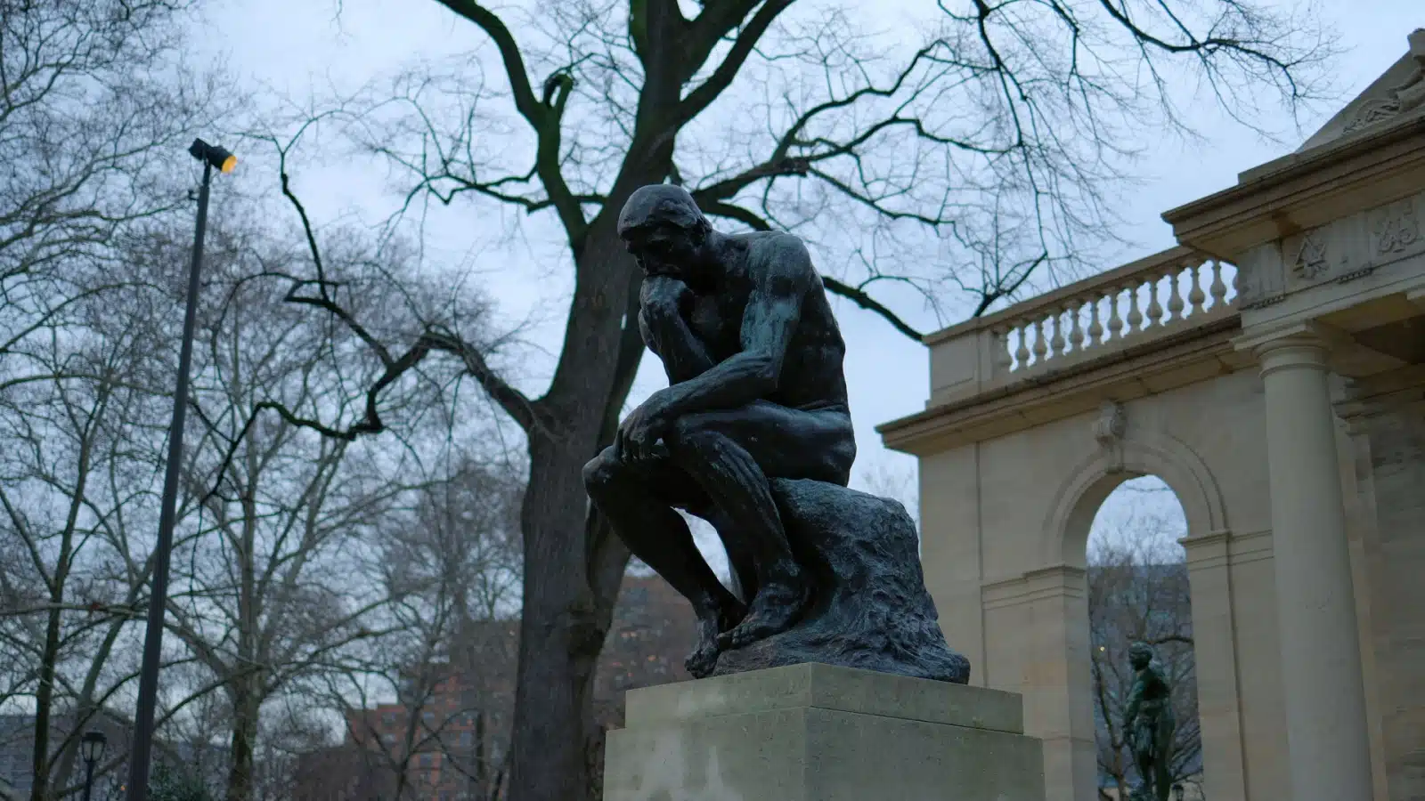 Rodin's Thinker cast outside the Rodin Garden in Philadelphia. 
