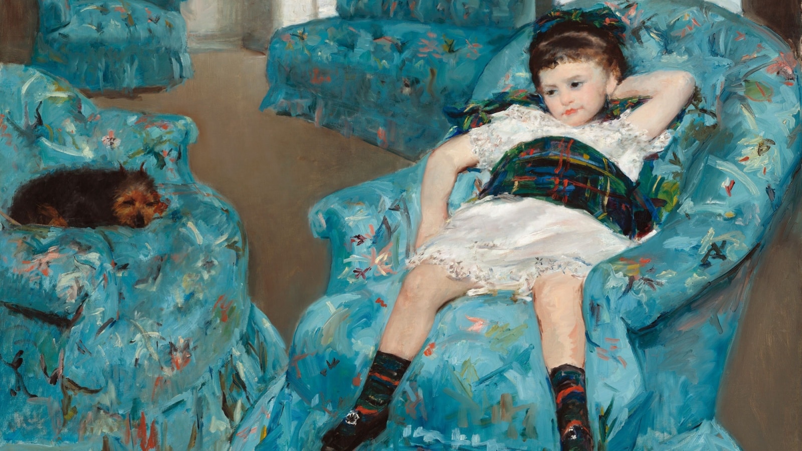 Mary Cassatt's Little Girl in a Blue Armchair, to represent all the famous female artists.