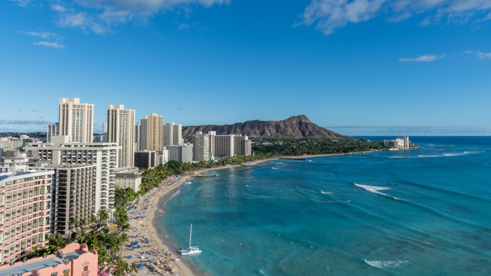 Panoramic aerial view Hawaii's Waikiki Beach