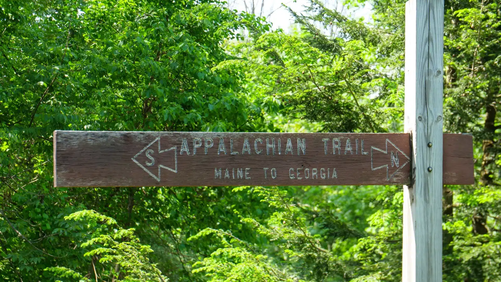 A sign marking the Appalachian Trail hike. 