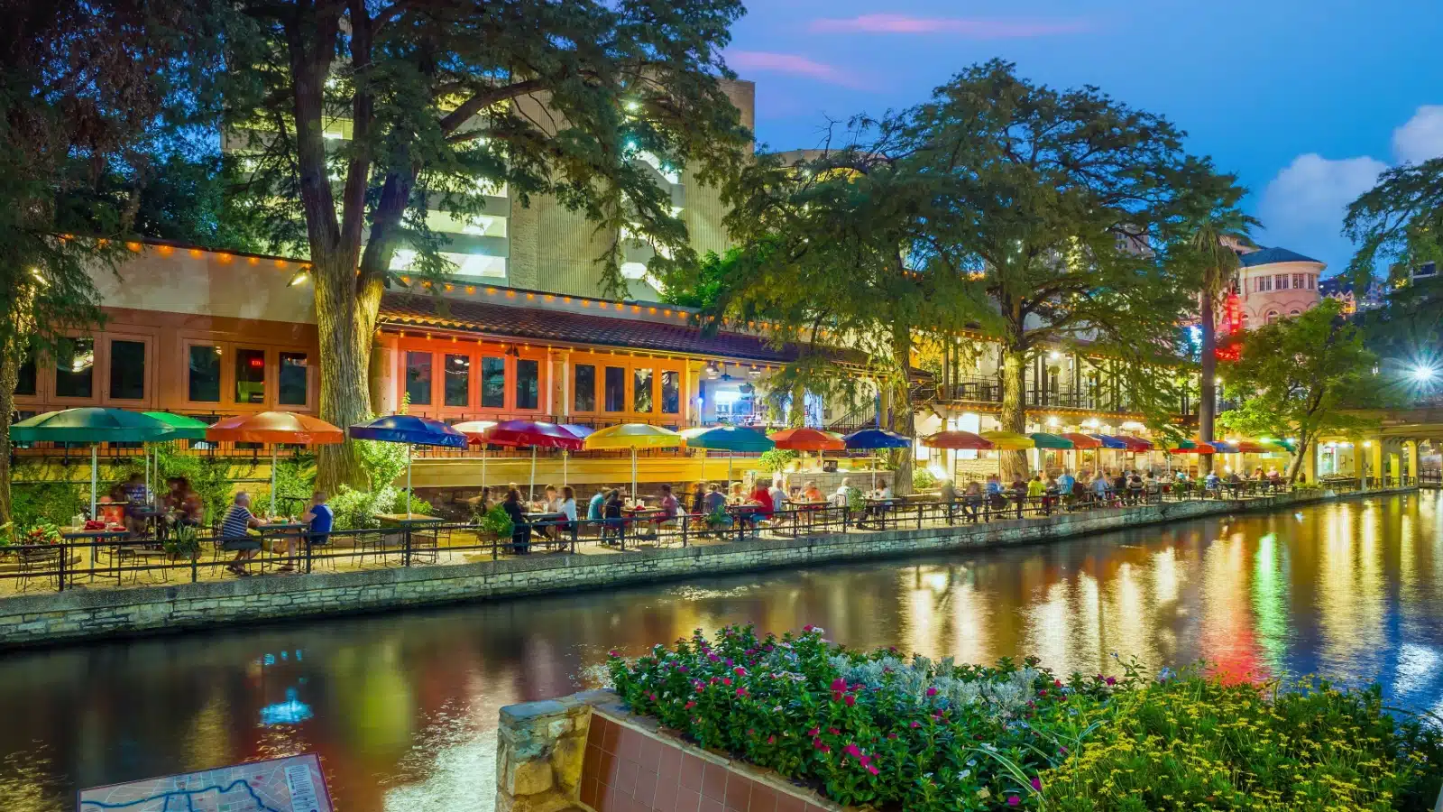The San Antonio River Walk in the evening. 