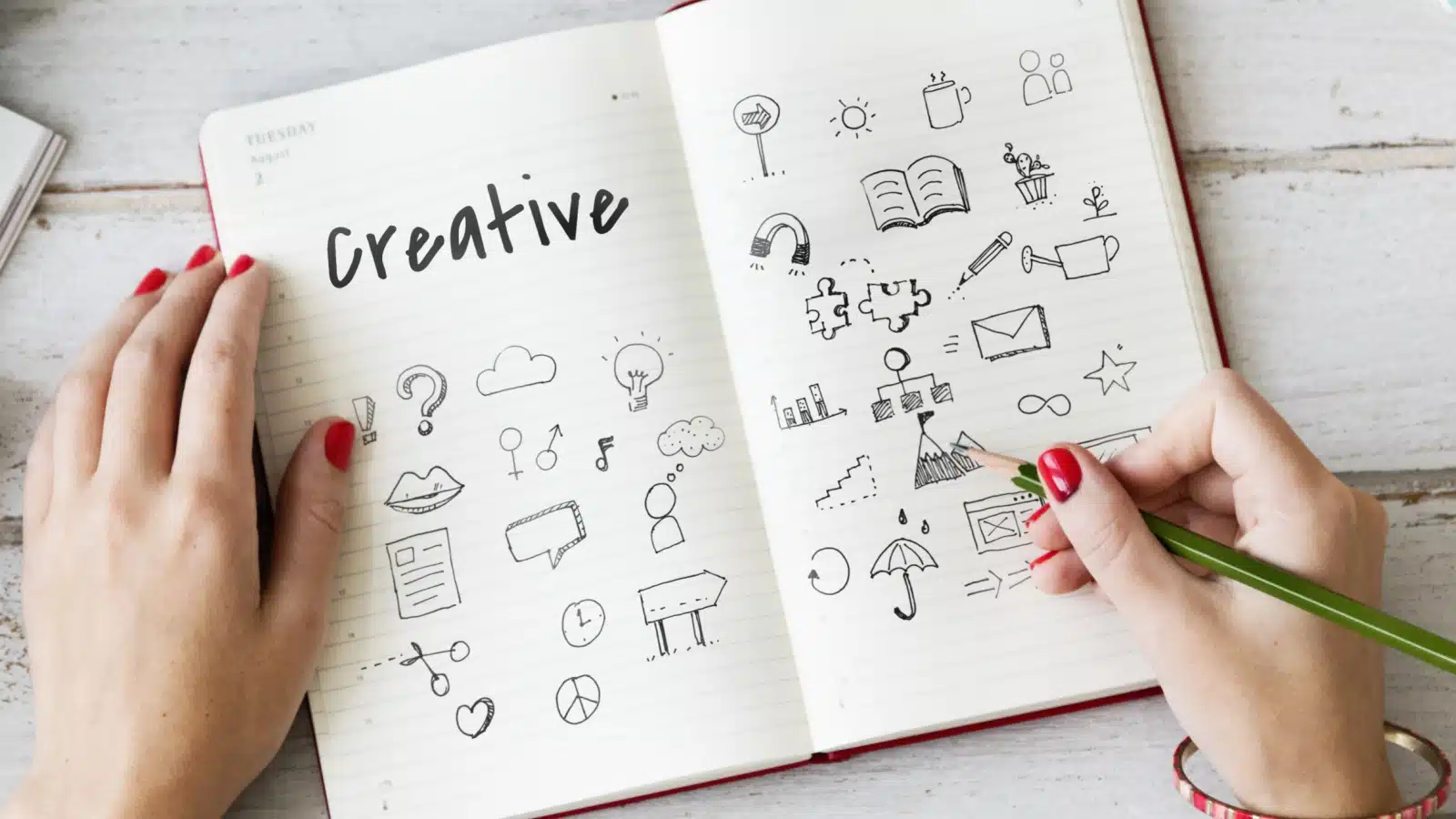 A journal page full of little creative doodles as a great art journal idea.