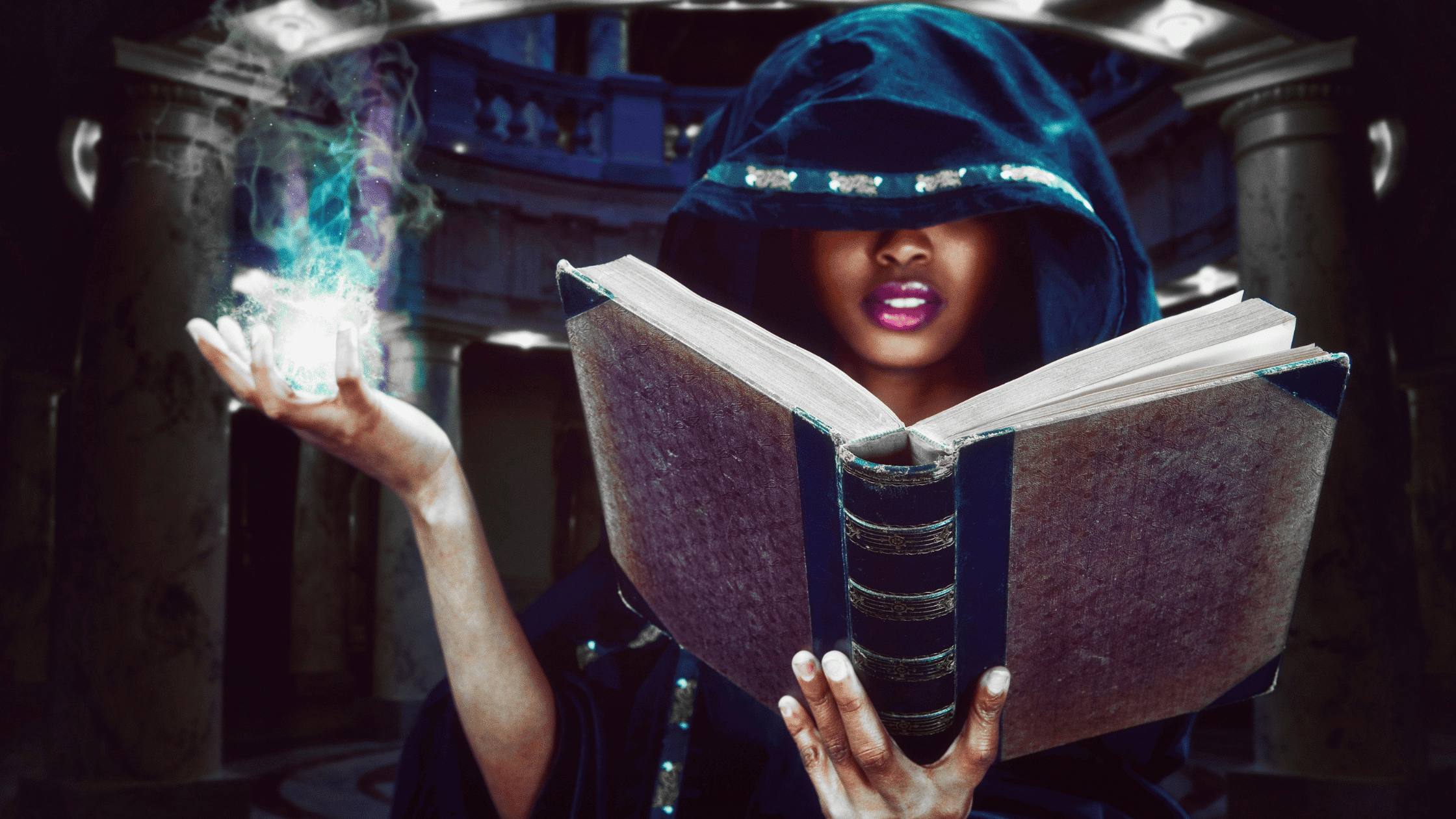 woman with a book casting magic spells to represent how do spells work