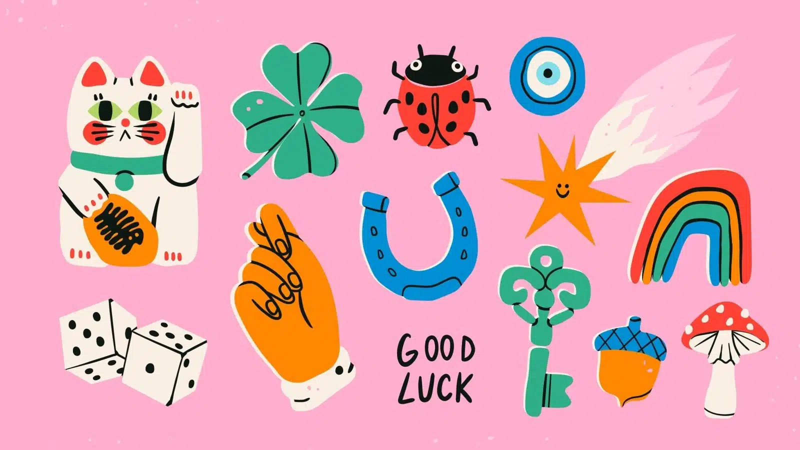 Graphic showing a variety of symbols representing prosperity in different cultures.