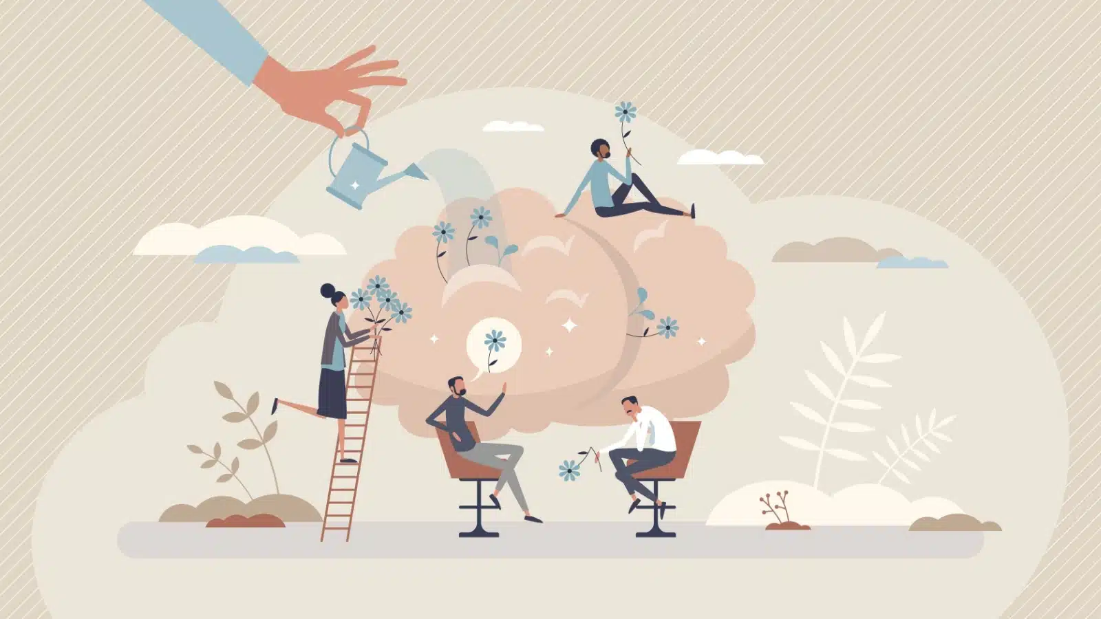 Graphic of a large brain being nurtured in a number of ways.