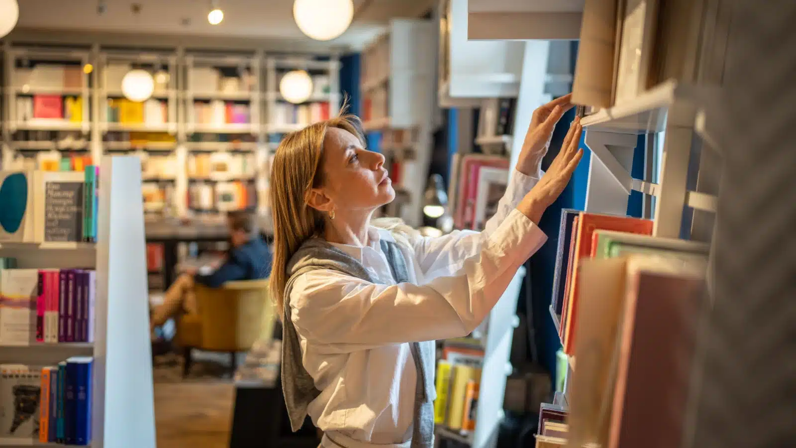 A woman shopping at a bookstore.