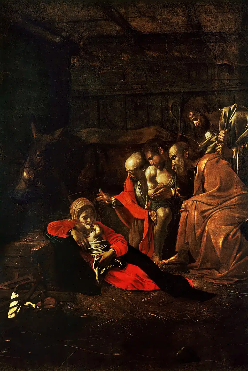Caravaggio's dramatic 1609 work Adoration of the Shepards.