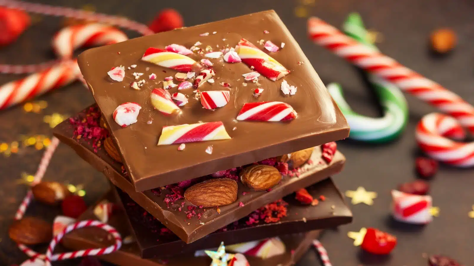 A stack of chocolate Christmas candies.