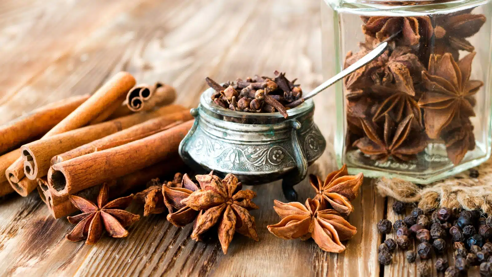 Christmas spices clove, cinnamon, and star anise.