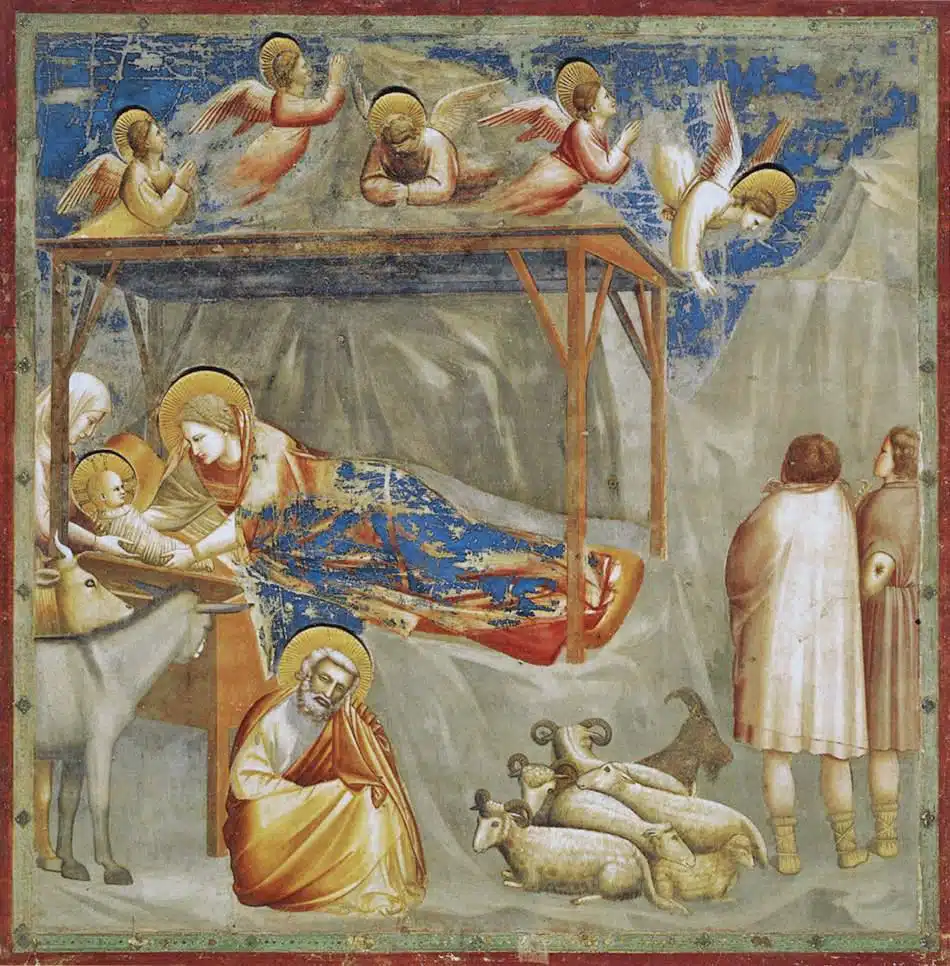 Giotto di Bondone's No. 17 Scenes from the Life of Christ - 1. Nativity featuring the Birth of Jesus.