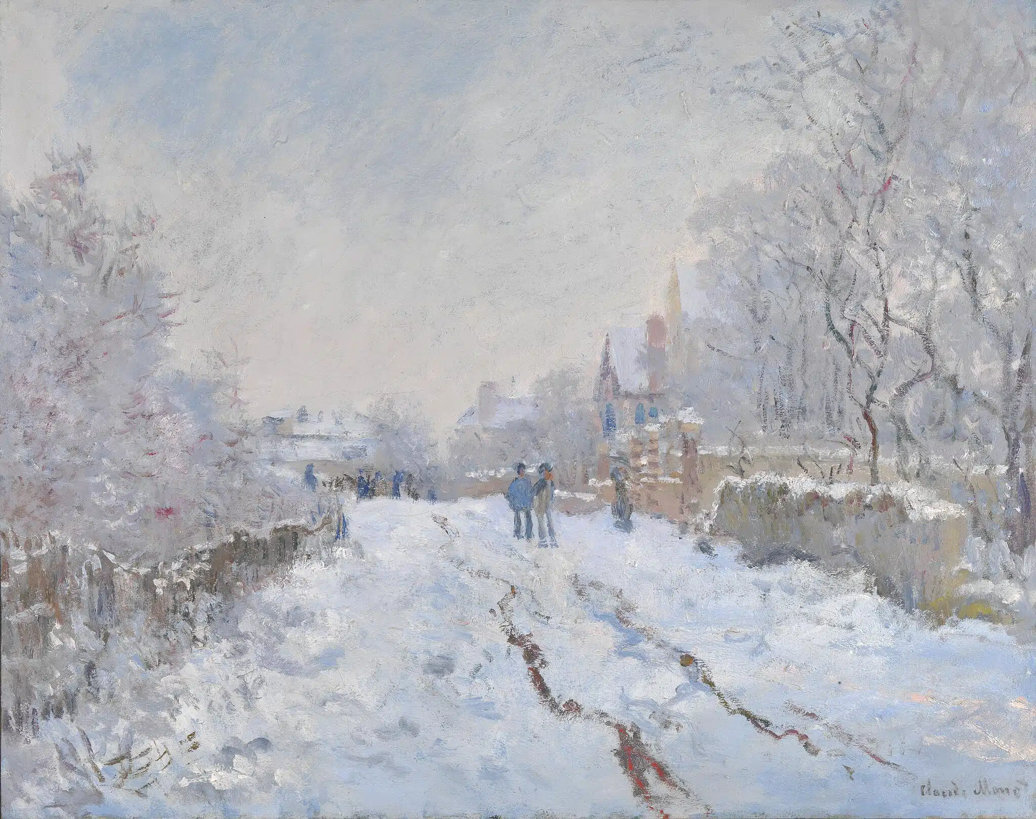 Monet impressionist Christmas painting Snow Scene at Argenteuil.