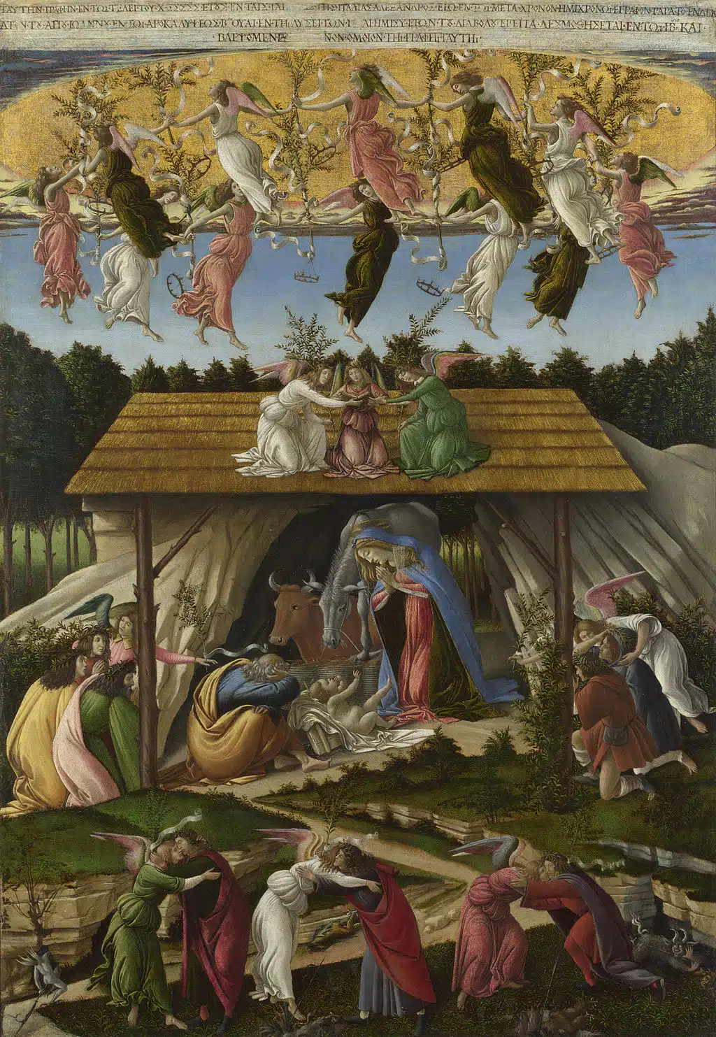 Mystic Nativity Religious Christmas painting by Botticelli.