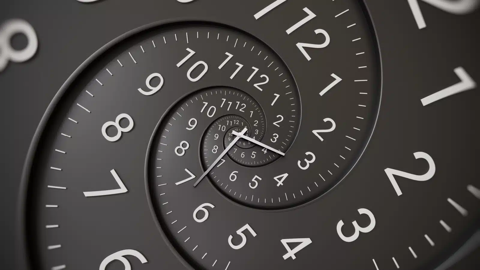 An abstract clock in a downward spiral shape to represent the passage of time. 