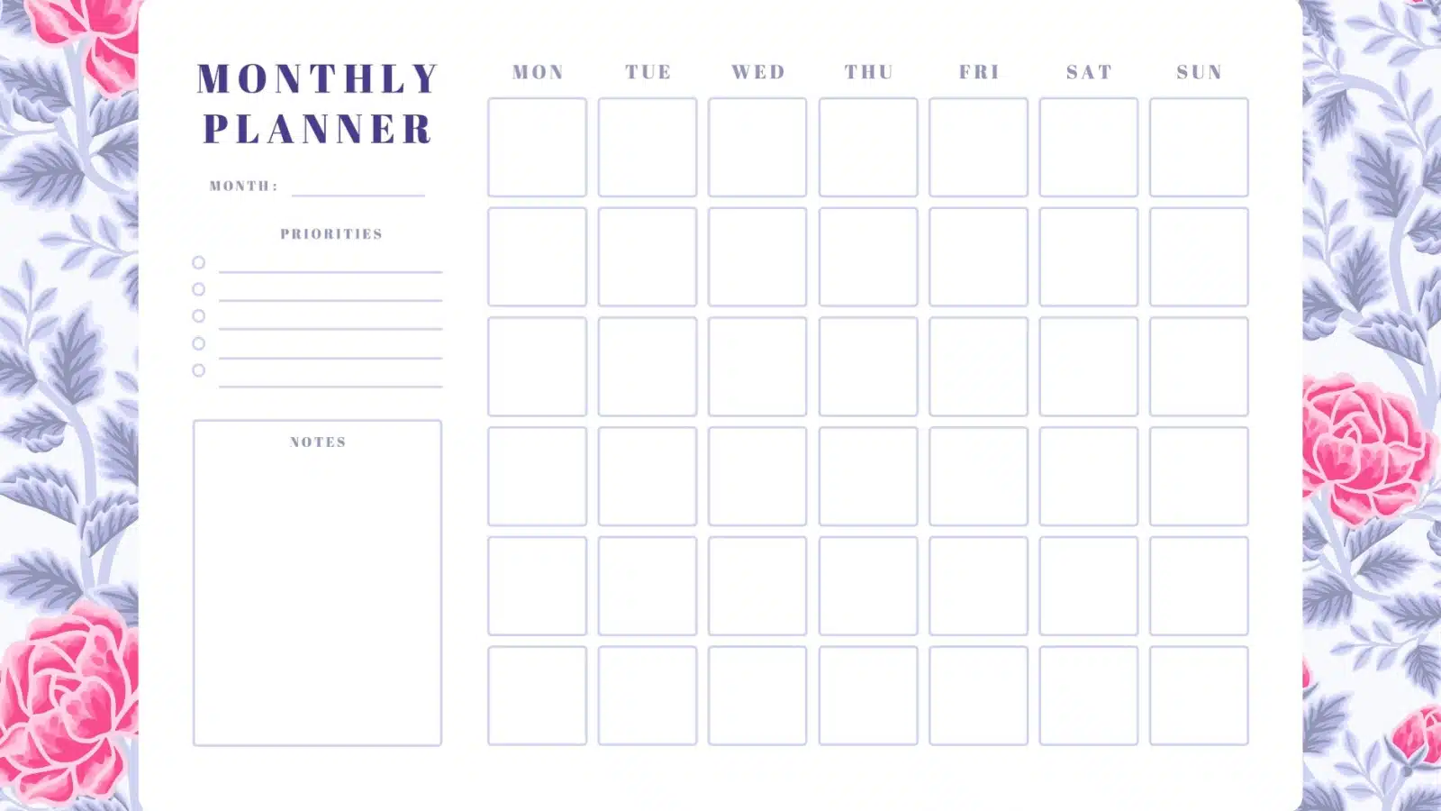 Example of a simple monthly planner you can use in your bullet journal spread.