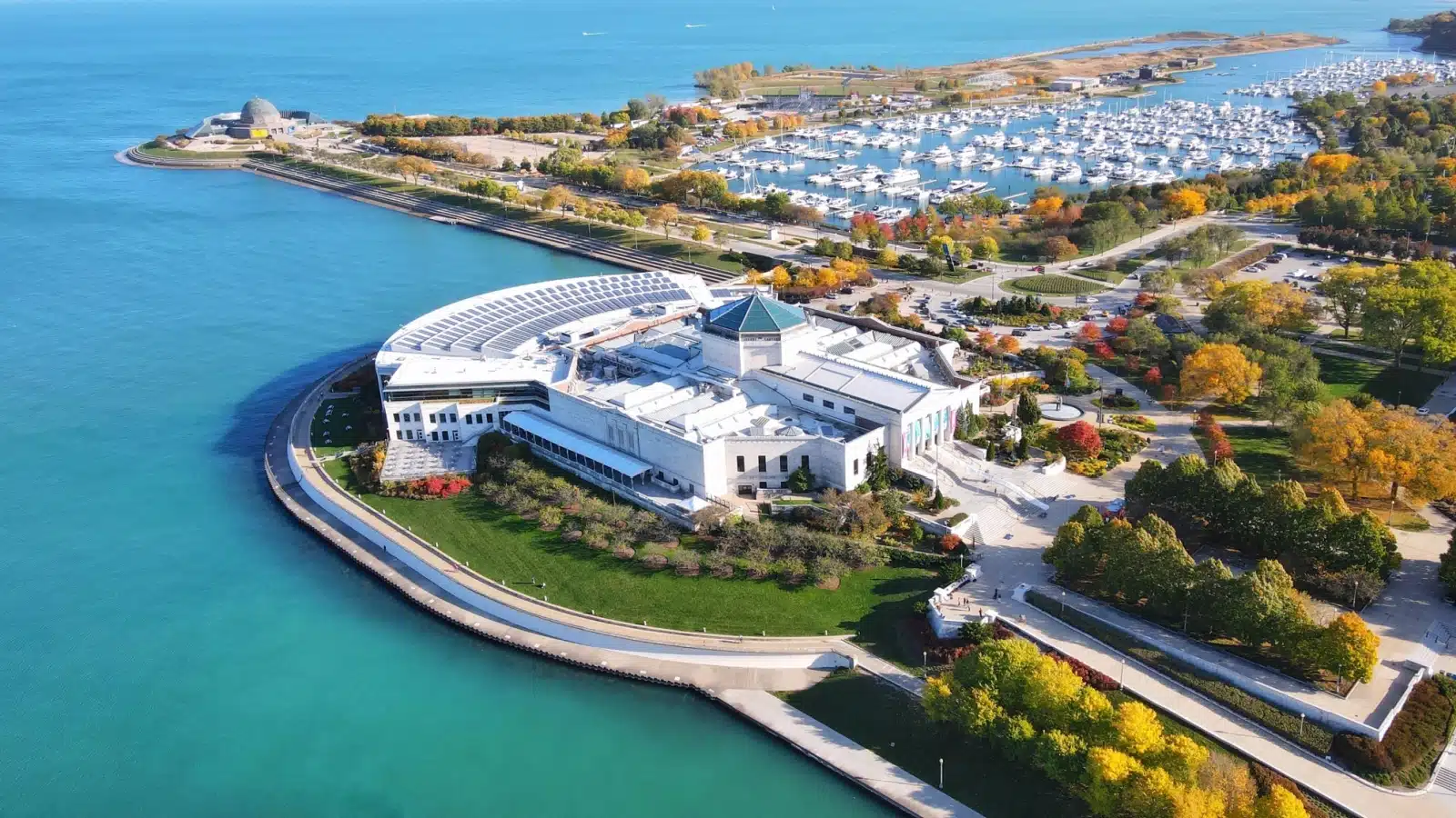 Aireal view of the Shedd Aquarium on Lake Michigan's coast in Chicago.