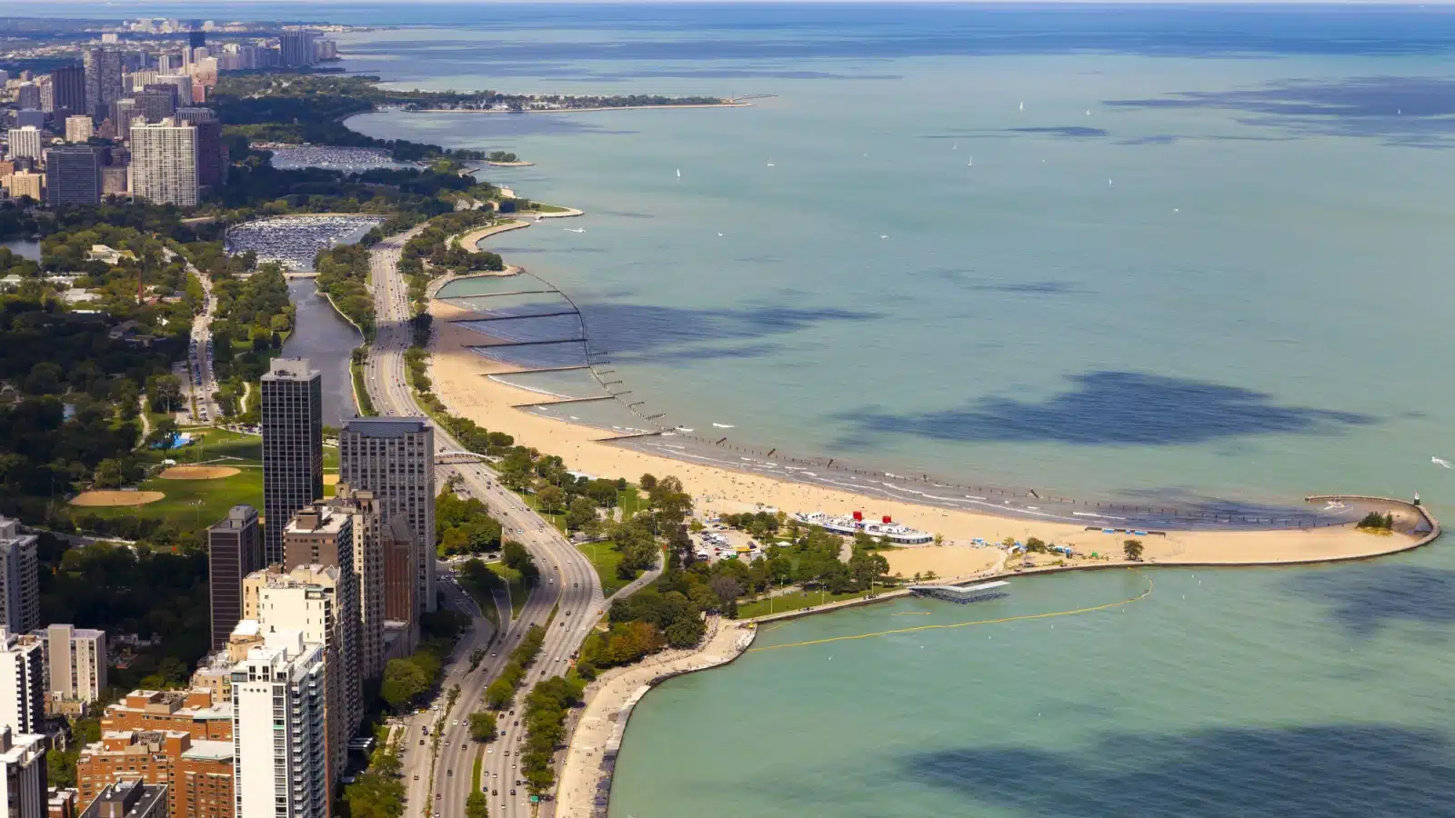 Aerial view of Lake Shore Drive in Chicago.