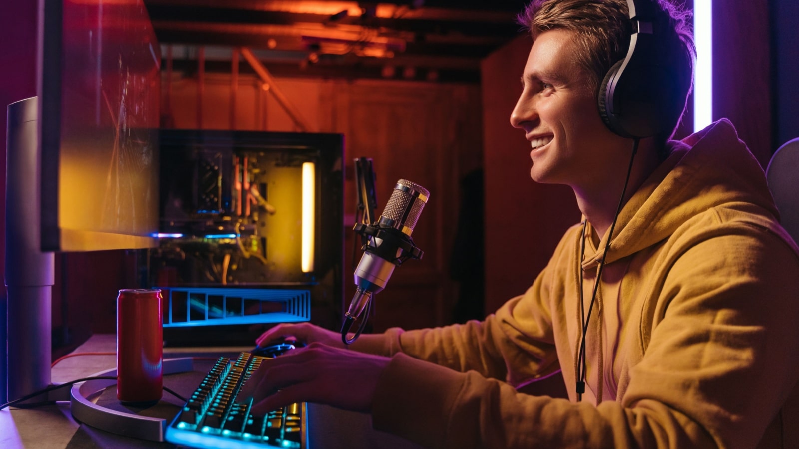 A man livestreaming his video game play to represent Twitch streamers to follow.