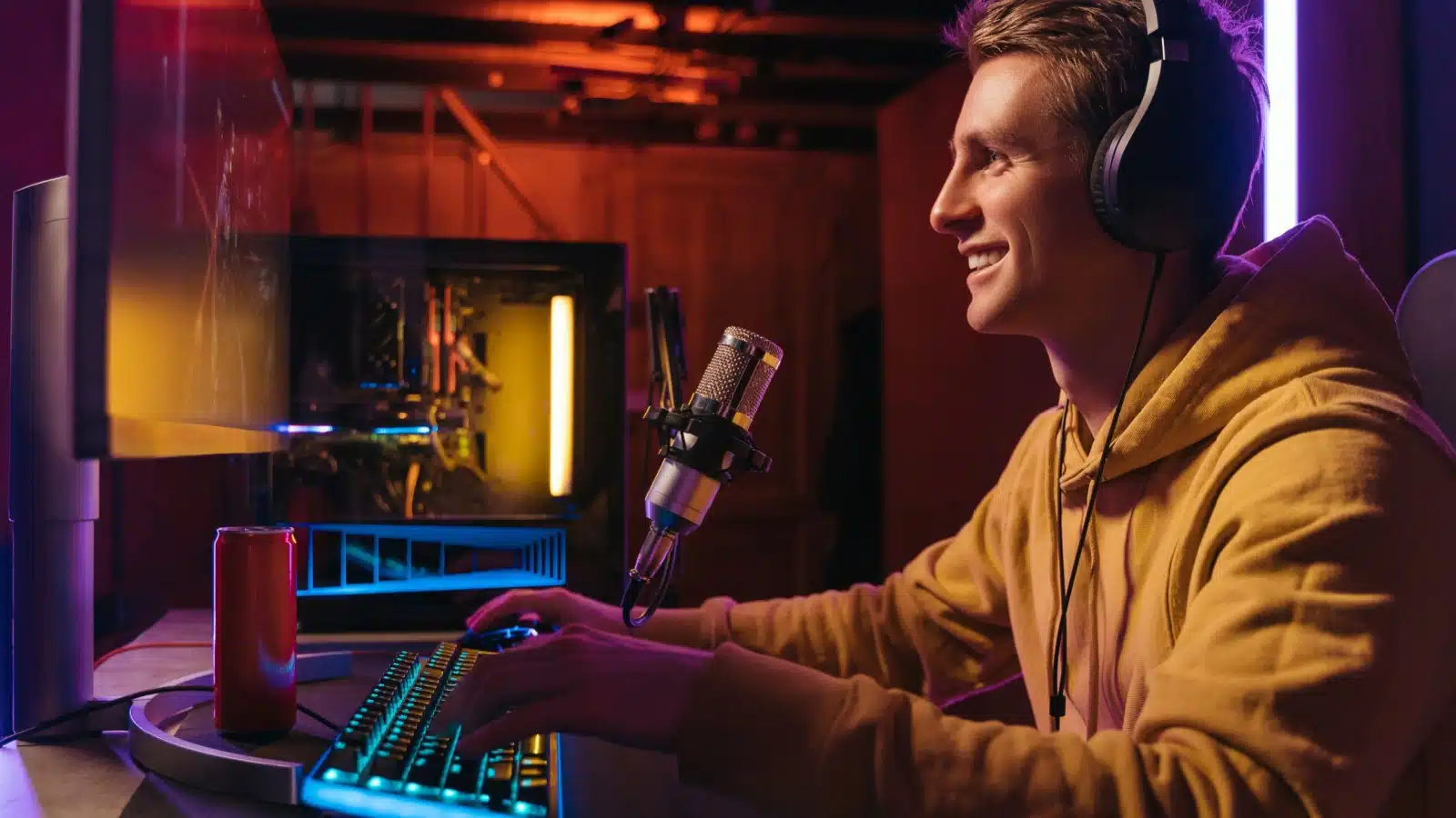 A man livestreaming his video game play to represent Twitch streamers to follow.