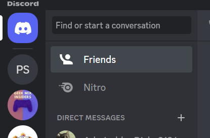 Screenshot showing where to find nitro in the discord app