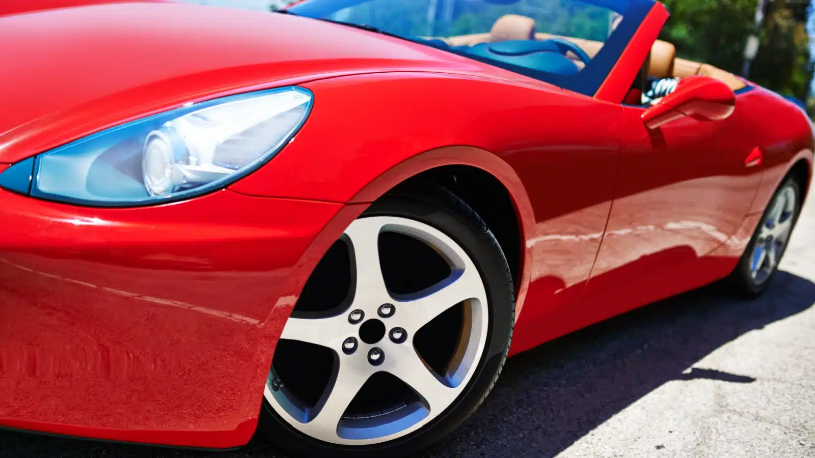Close up of a red luxury sports car.