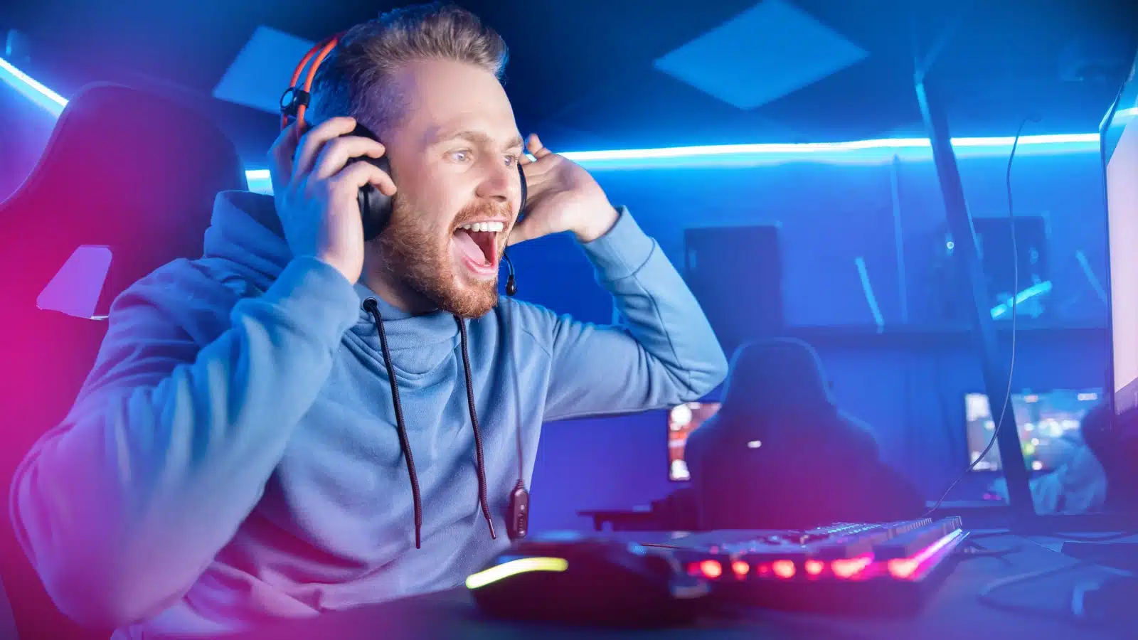 A video game streamer having a good time.