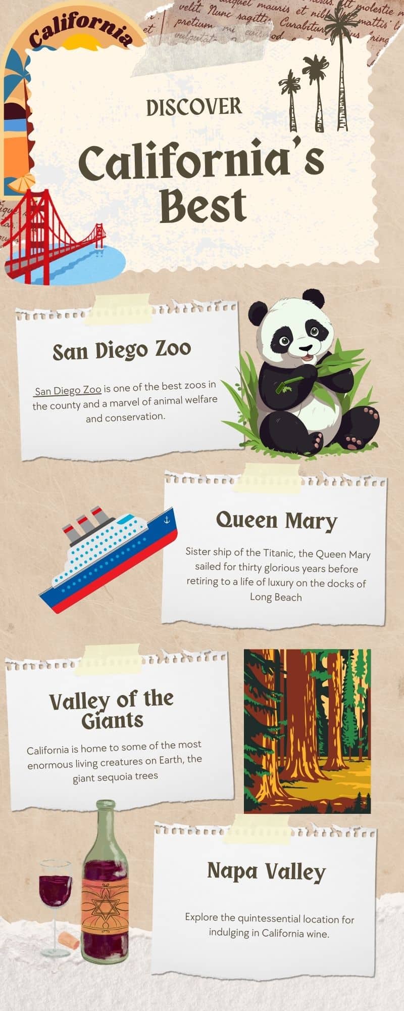 Infographic highlighting some of the fun things to do in California.