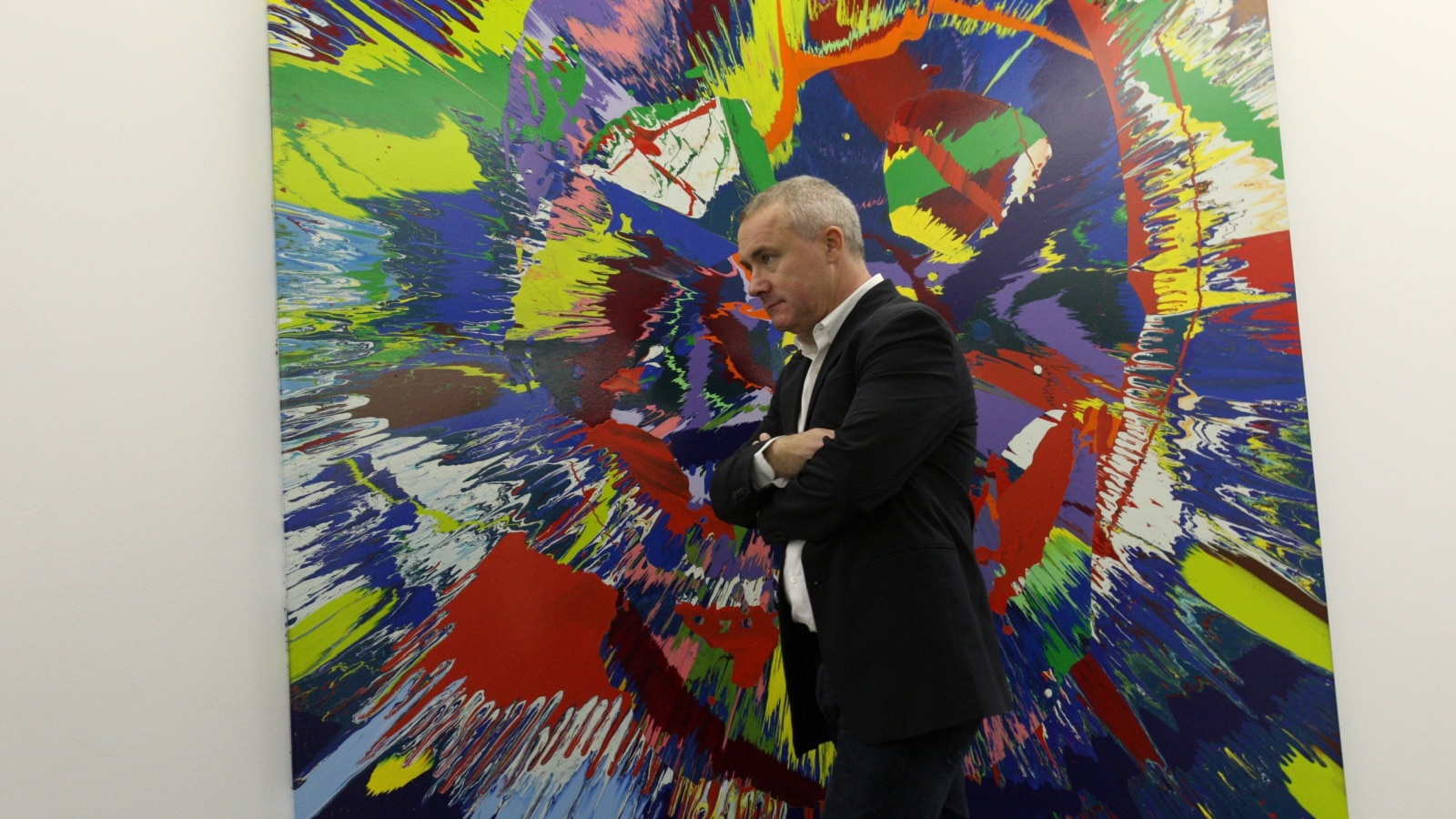 Damien Hirst stands in front of his "Requiem" in PinchukArtCentre, April 23, 2009 in Kyiv, Ukraine.