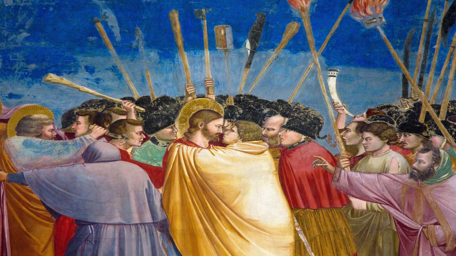 Judas' kiss. Part of fresco cycle by Giotto di Bondone in the Capella Scrovegni, completed 1305