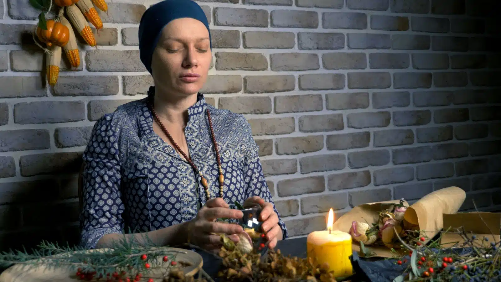 A woman completes a Pagan ritual in the fall to represent the Night of Hecate.