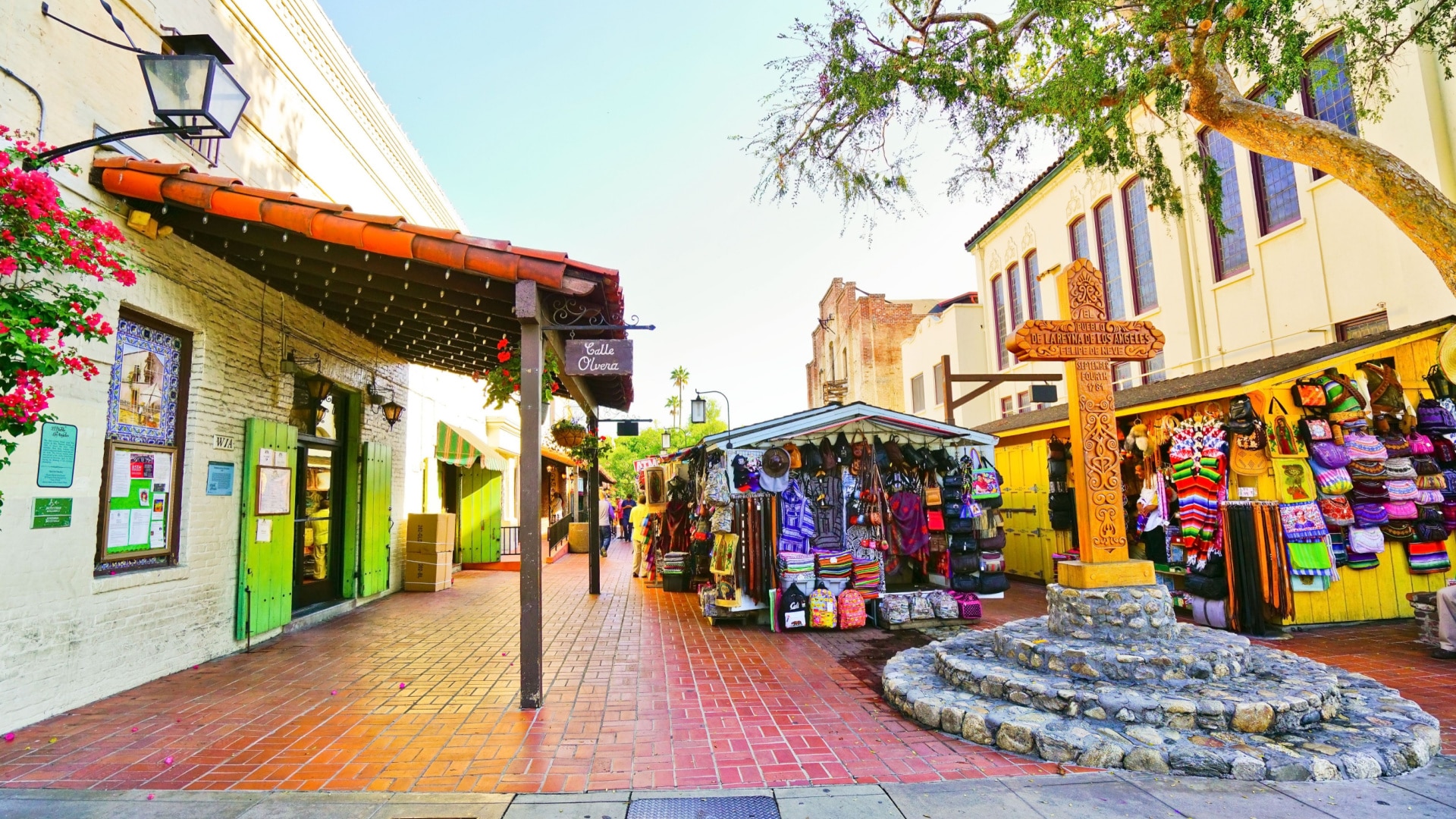 Olvera Street with the outdoor market next to Union Station in downtown Los Angeles