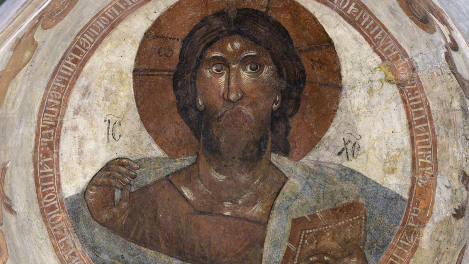 Fresco painting by Theophanes the Greek at Savior Church on Ilyin street, on display in Russia.