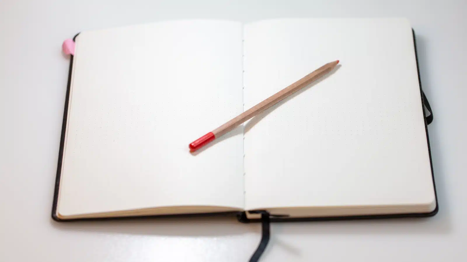 A blank bullet journal open to pages highlighting the dot matrix.