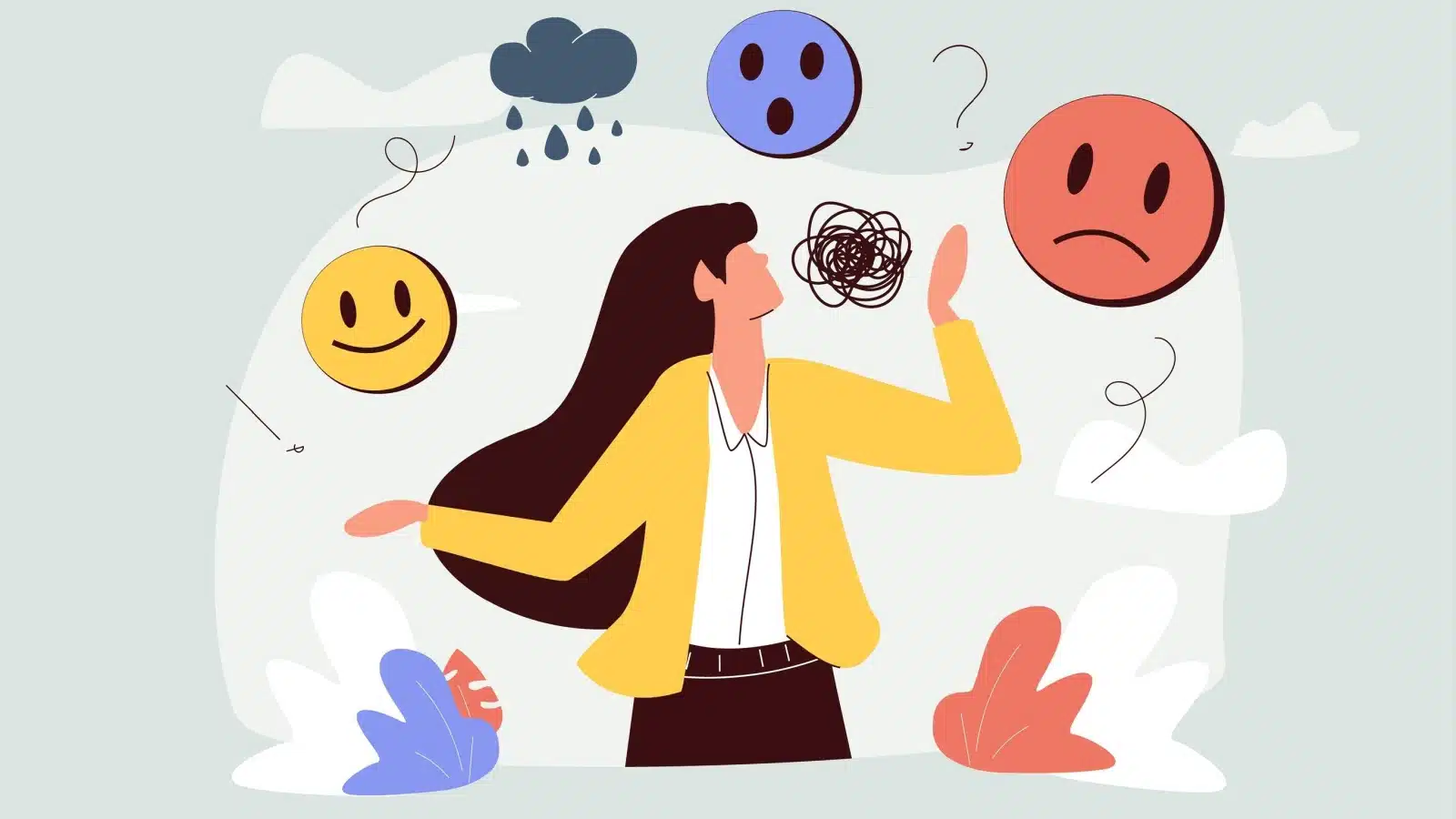 Illustration highlighting a woman's different emotional states.