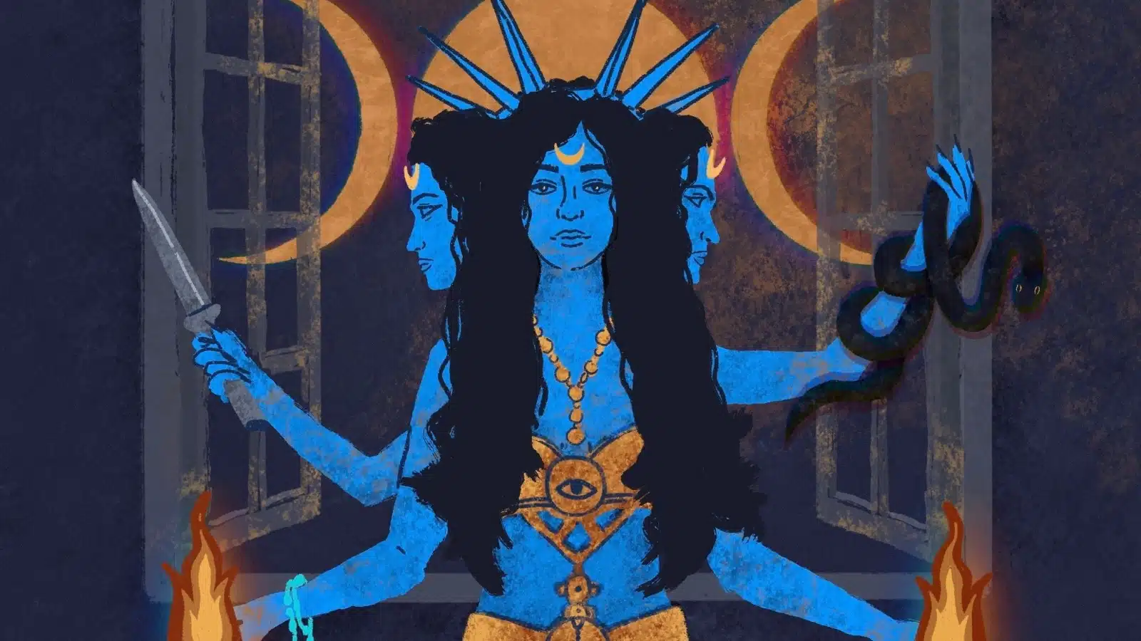 Illustration featuring artistic representation of the goddess Hecate. 