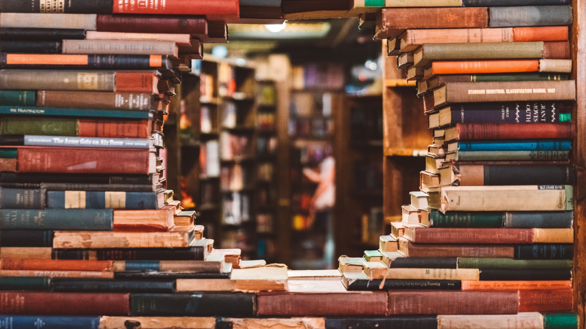 The circle cut out of books inside the Last Bookstore, downtown Los Angeles