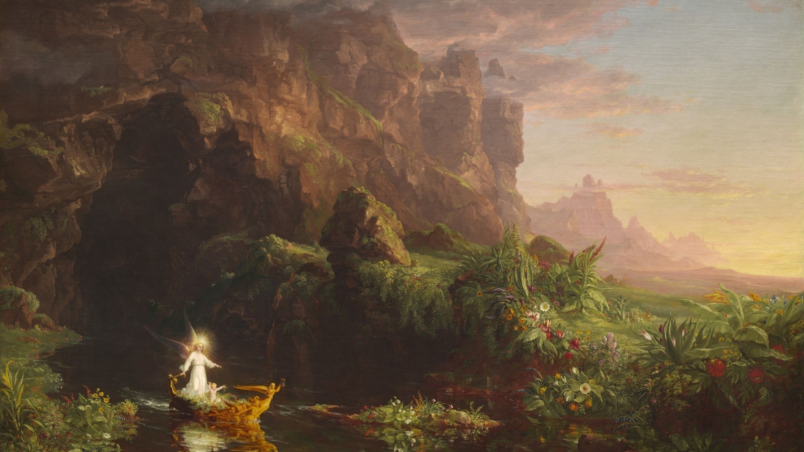 The Voyage of Life: Youth, by Thomas Cole, 1842, oil on canvas, an example of the American Naturalist Movement.