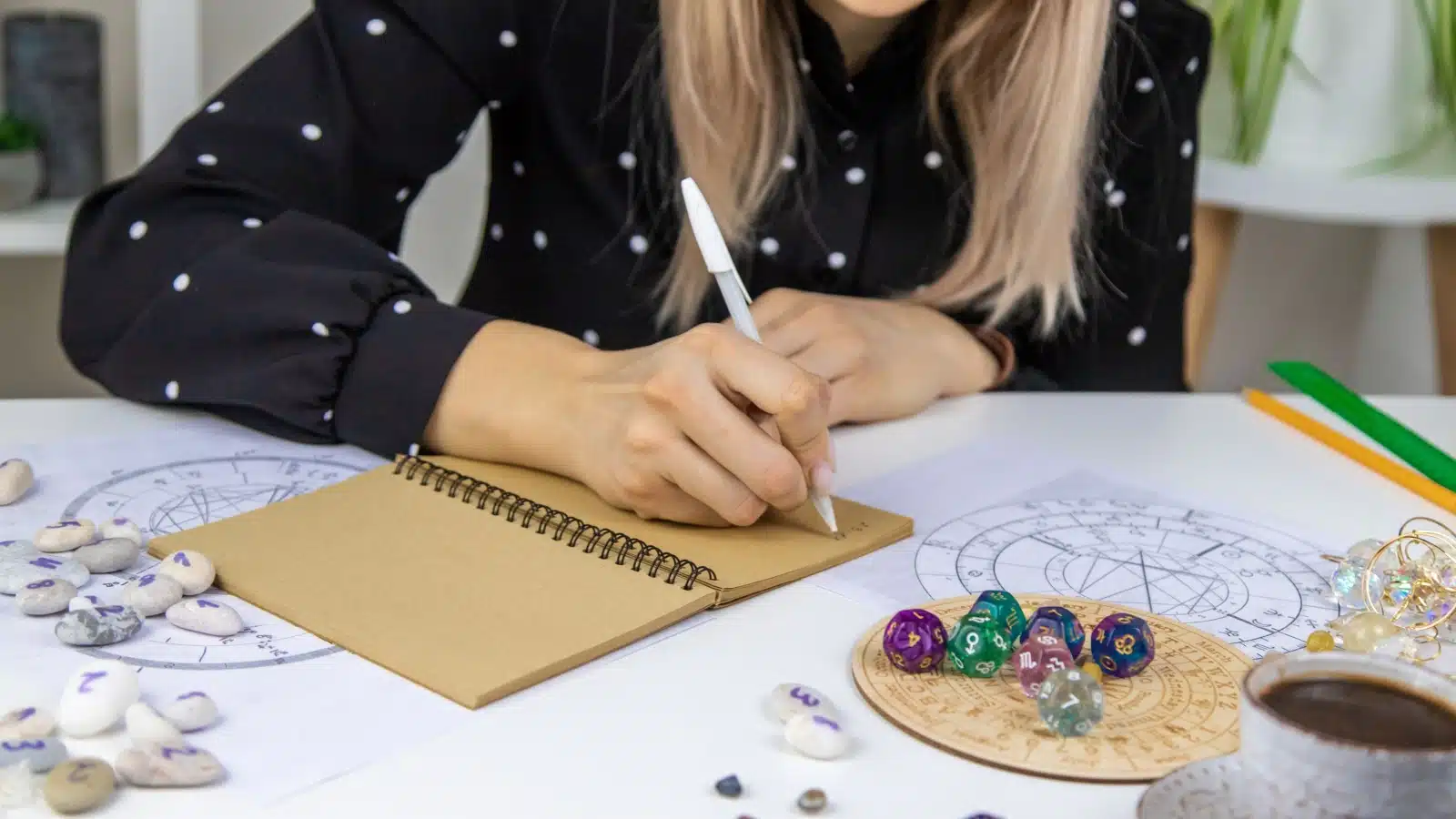 A woman practices numerology, a subset of astrology.