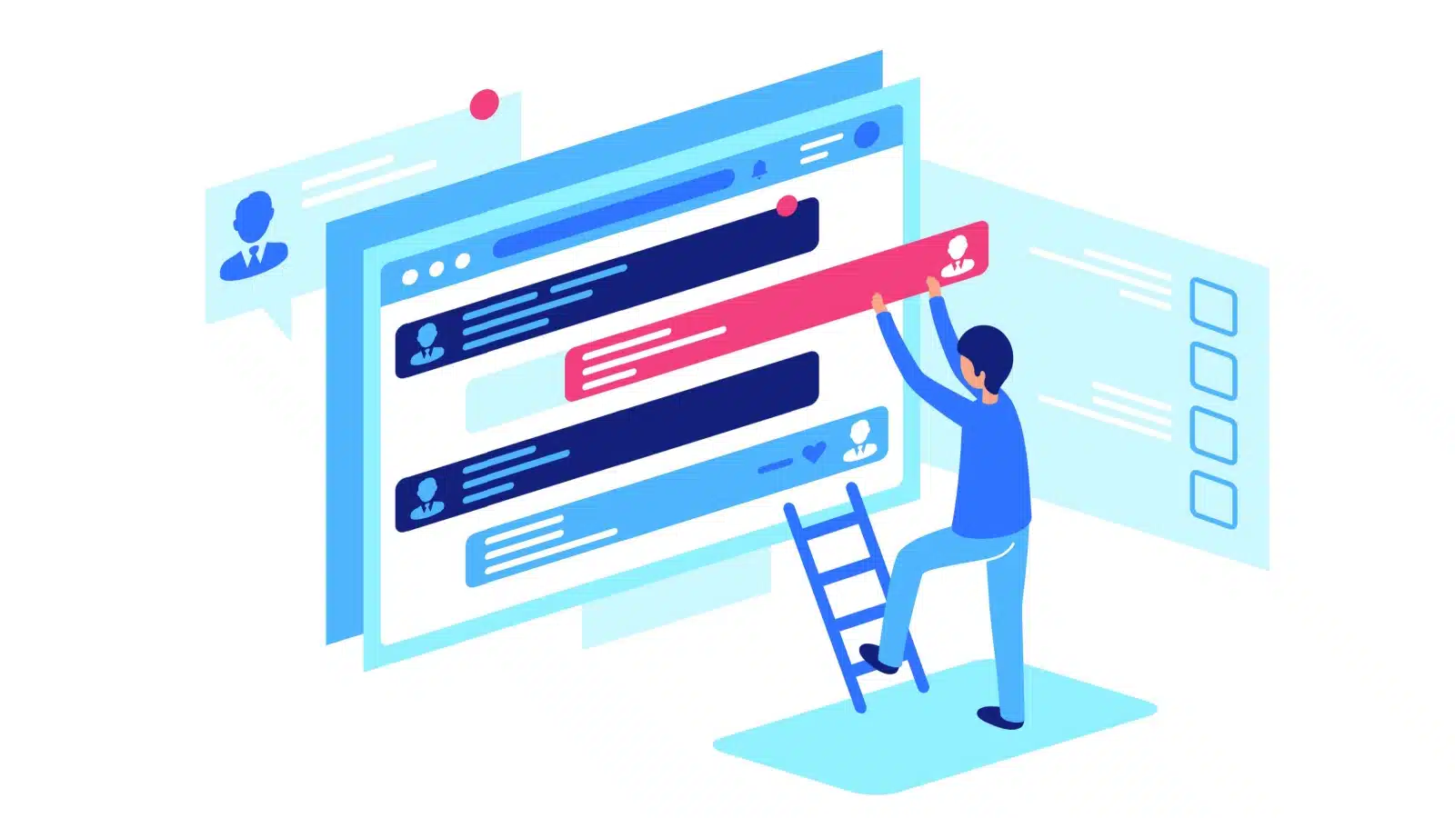 Illustration of a website moderator removing a negative comment from a forum.