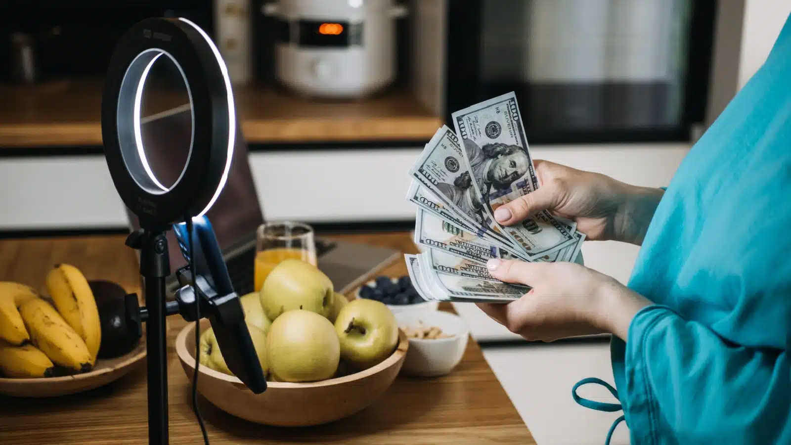 A woman makes money from her hobby, which is content creation.