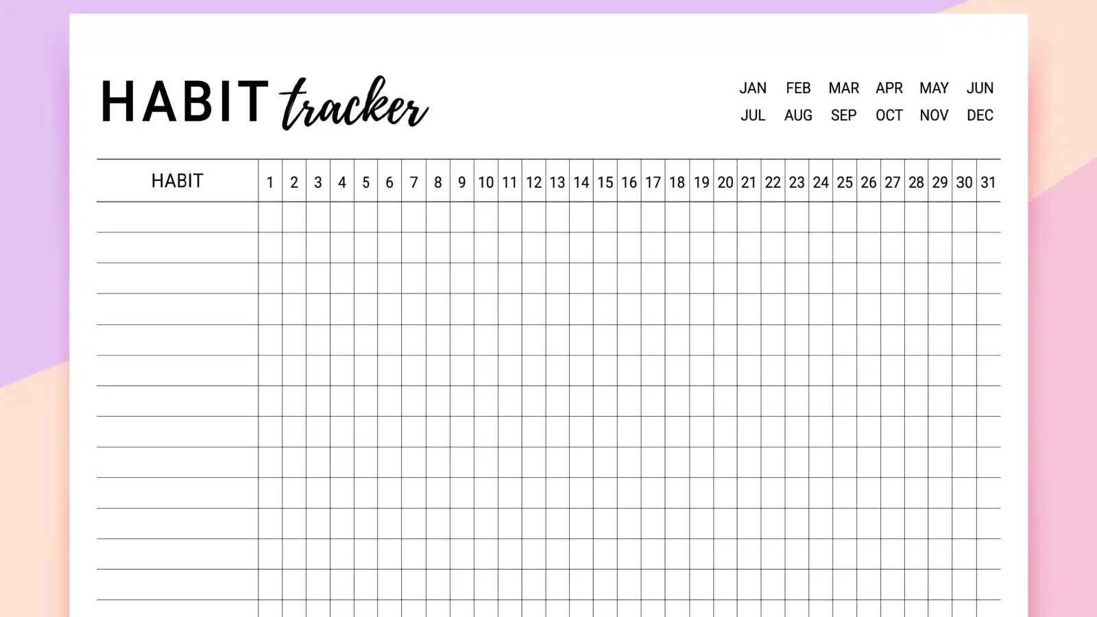 Example of a habit tracker on a pretty background.