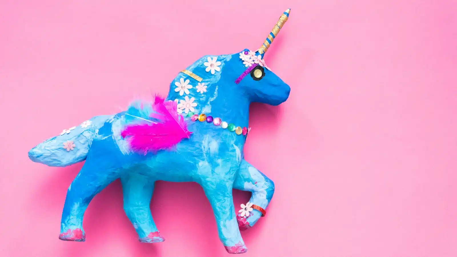 A child made a unicorn with papier mache.