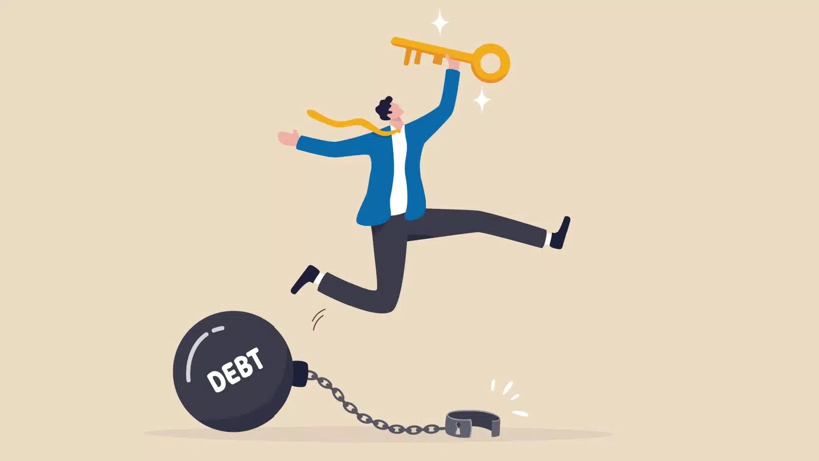 Cartoon of a man who just freed himself from a debt burden.