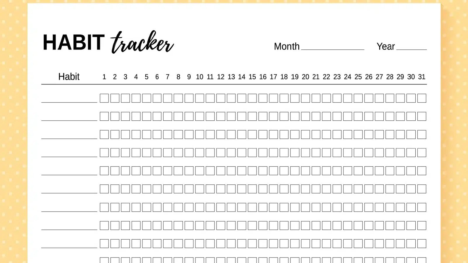 Example of a simple monthly habit tracker.