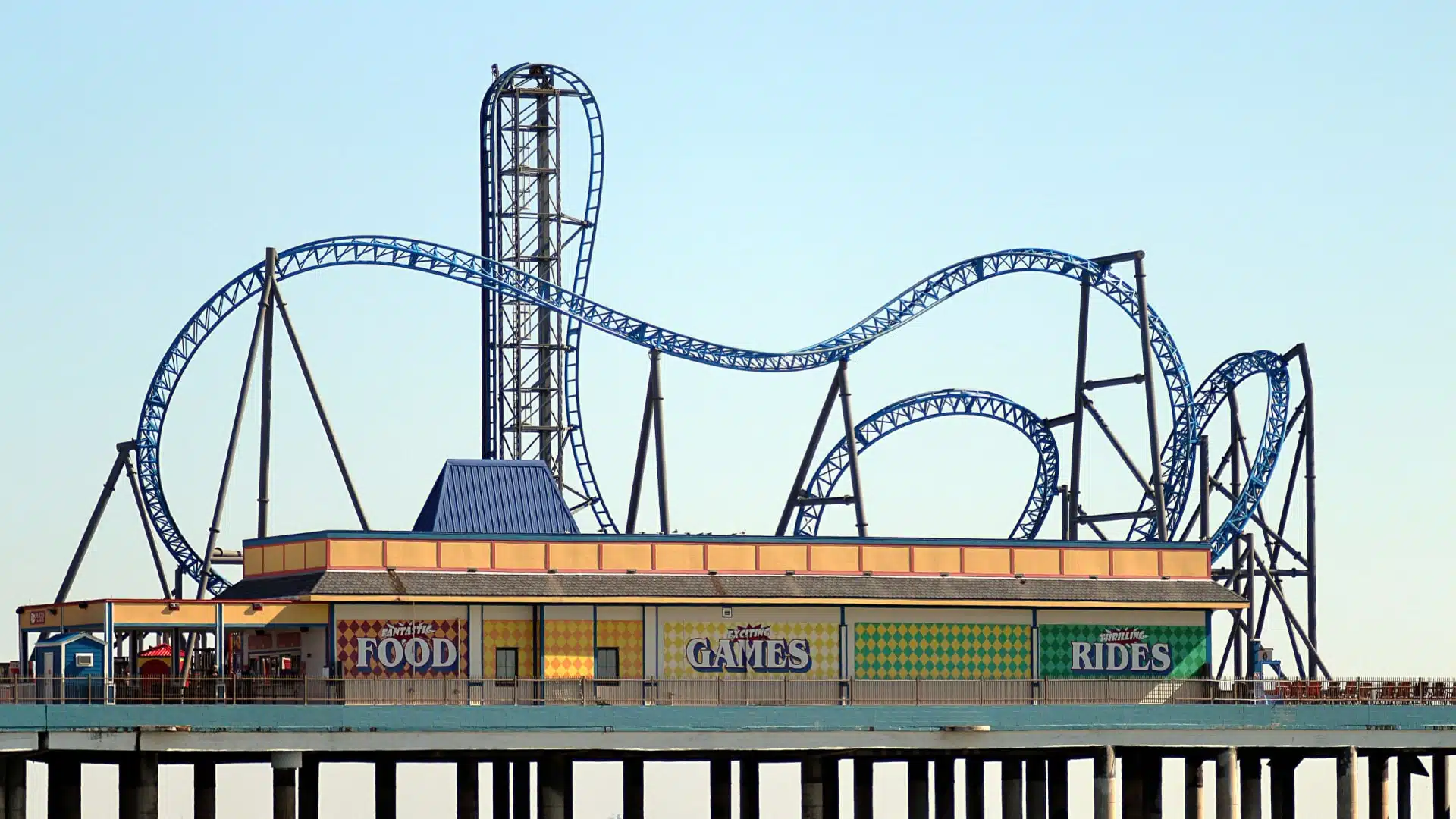 Small roller coaster at the end of the pier in Galveston.